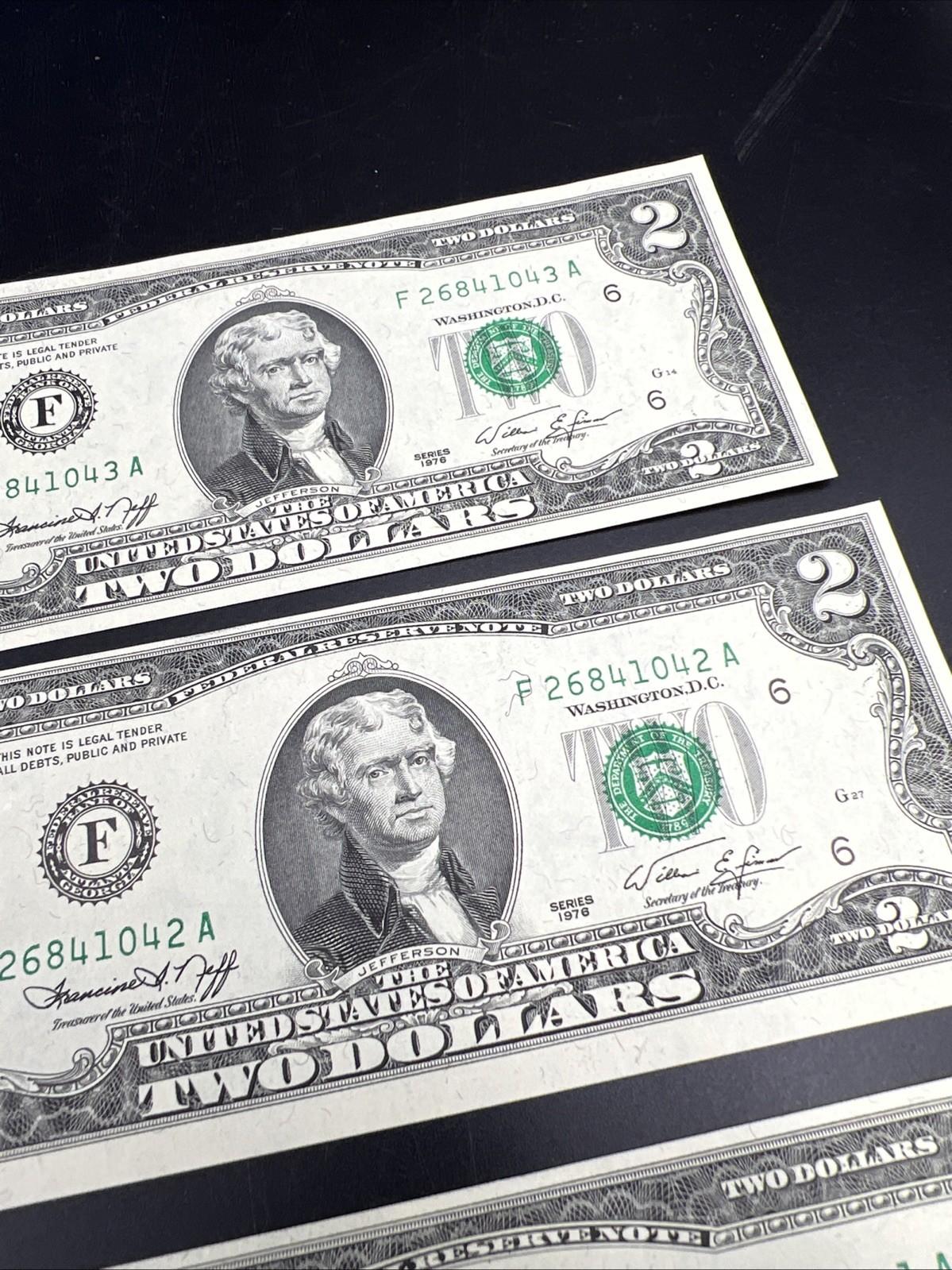 5 Consecutive 1976 $2 FRN Bicentennial Two Dollar Bills Choice UNC #039