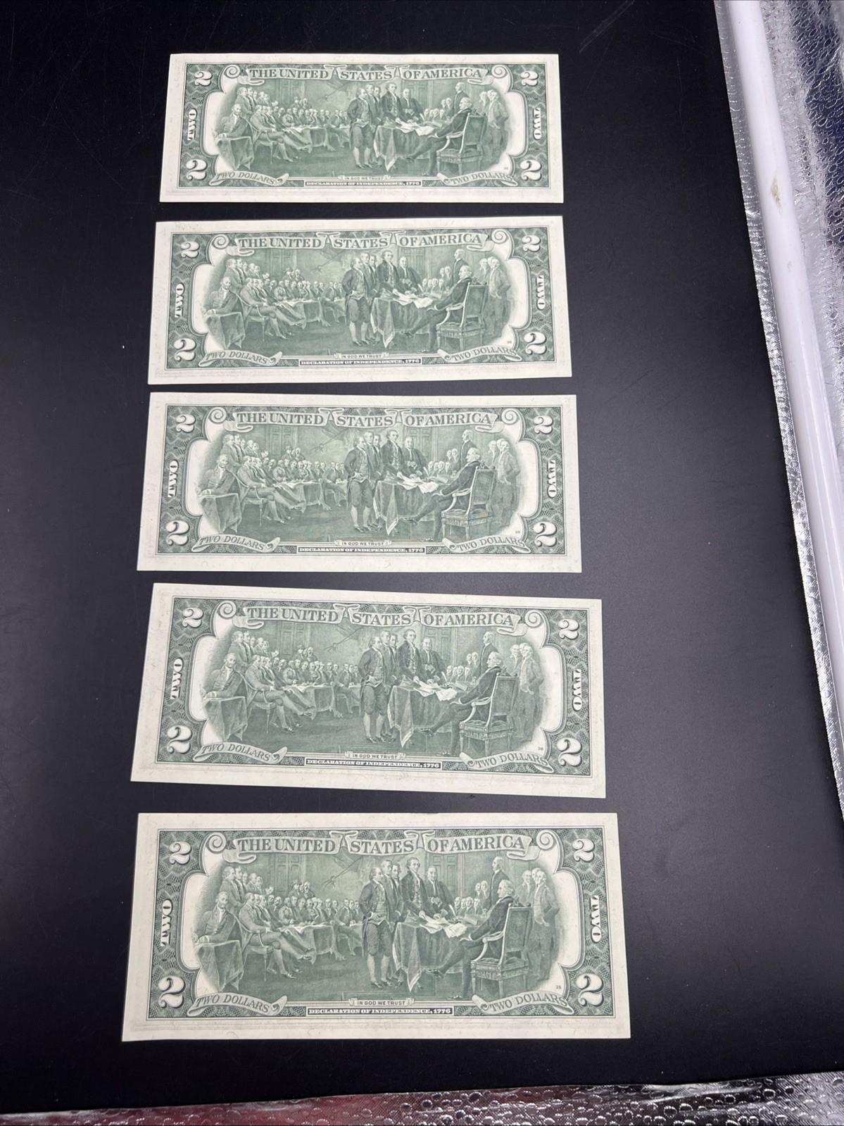 5 Consecutive 1976 $2 FRN Bicentennial Two Dollar Bills Choice UNC #039