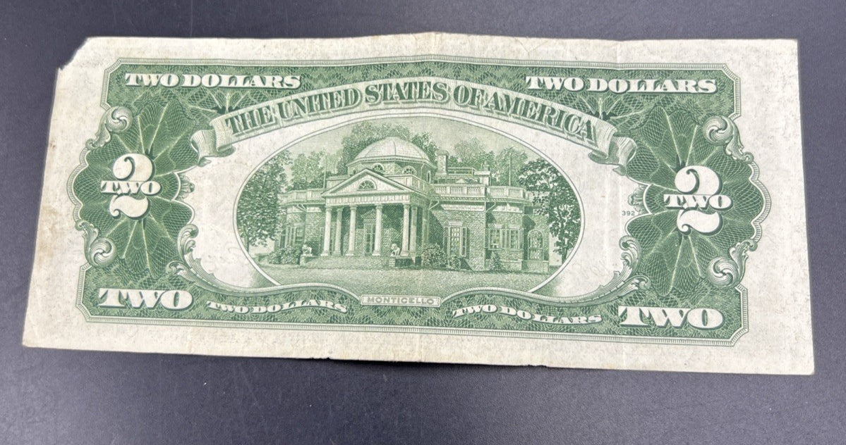 1953 * Star A $2 USN United States Note Red Seal Fine Details Corner Tear #61A