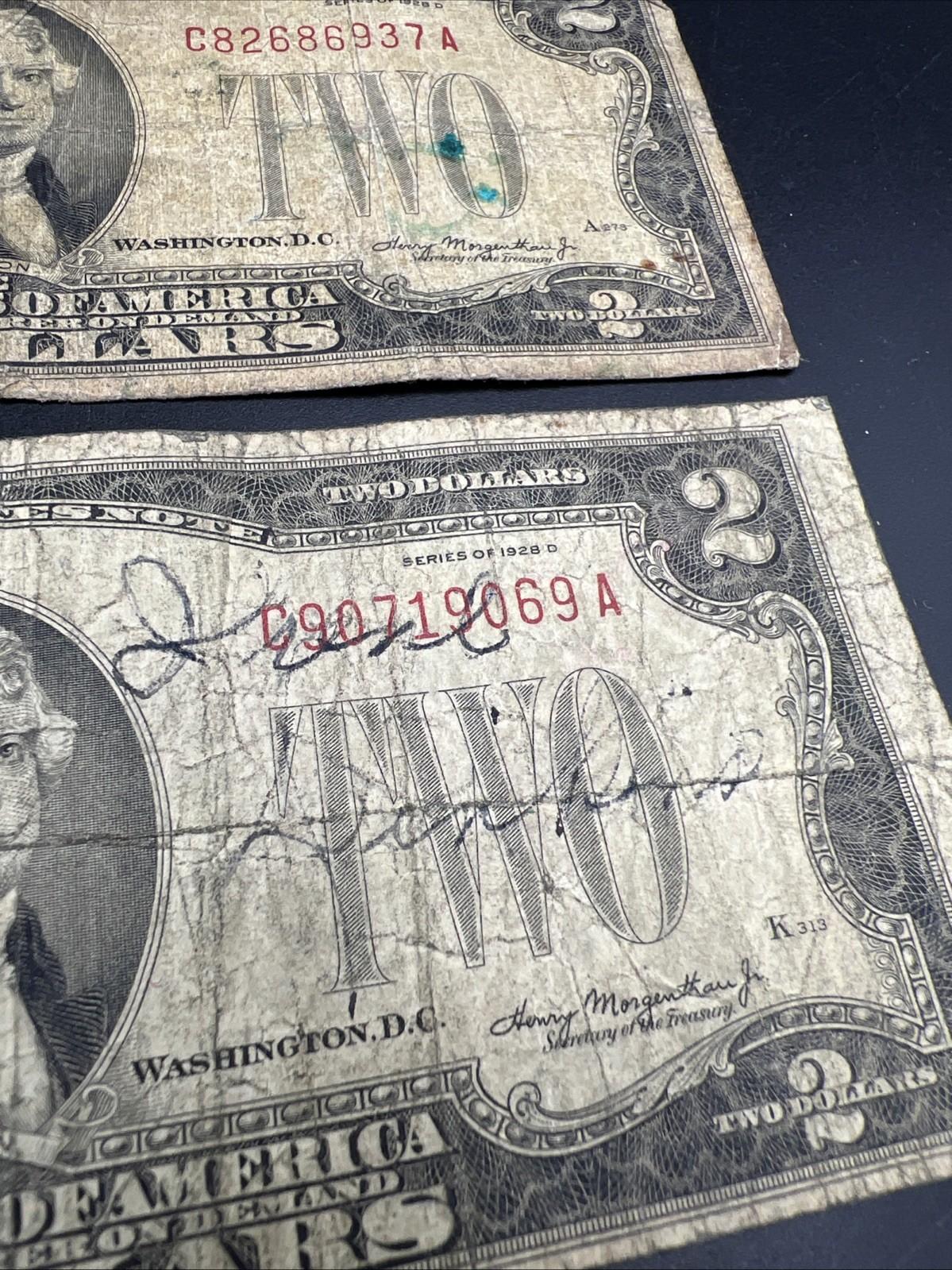 2 Note Set 1928 D $2 USN United States Notes Cull Very UGLY Circulated #37A