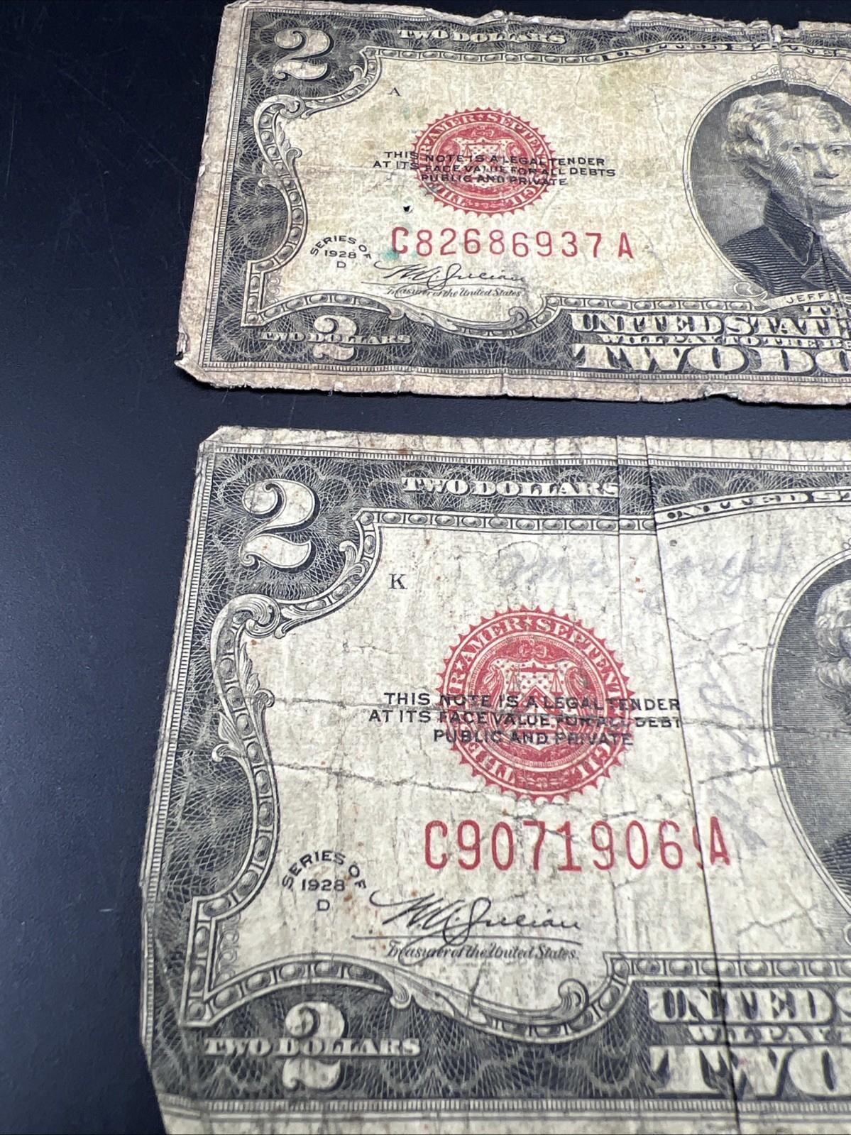 2 Note Set 1928 D $2 USN United States Notes Cull Very UGLY Circulated ...