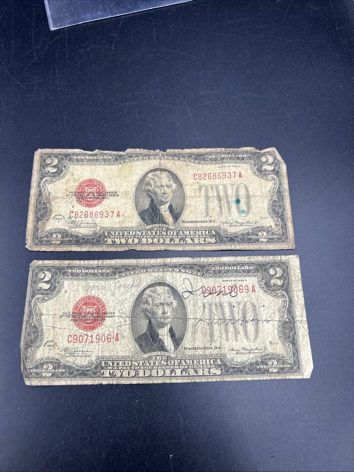 2 Note Set 1928 D $2 USN United States Notes Cull Very UGLY Circulated #37A