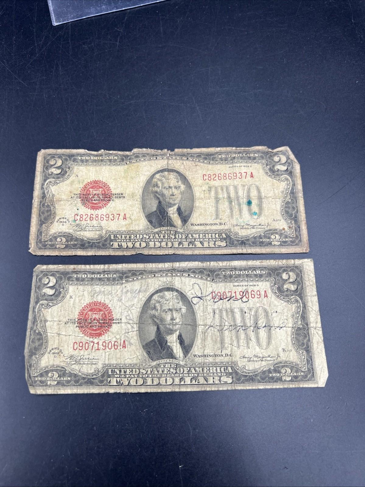2 Note Set 1928 D $2 USN United States Notes Cull Very UGLY Circulated #37A