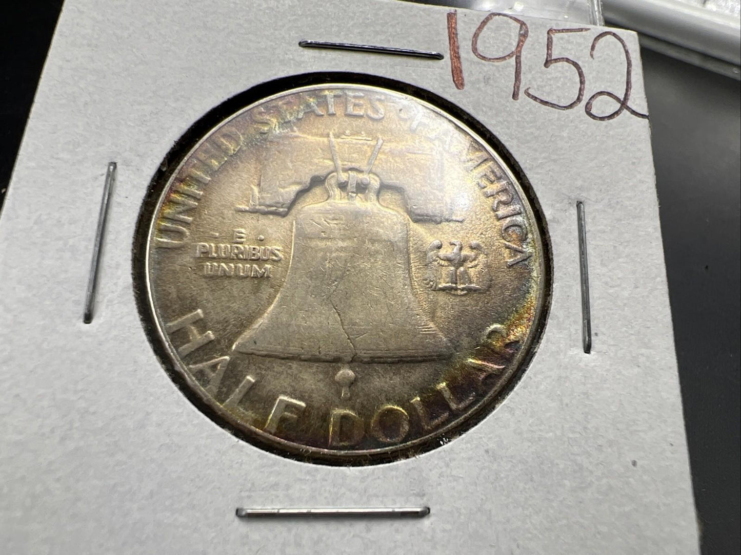 1952 P Franklin Half Dollar Silver Coin Circ Nice Toning Toner Rainbow Rev SKU#A