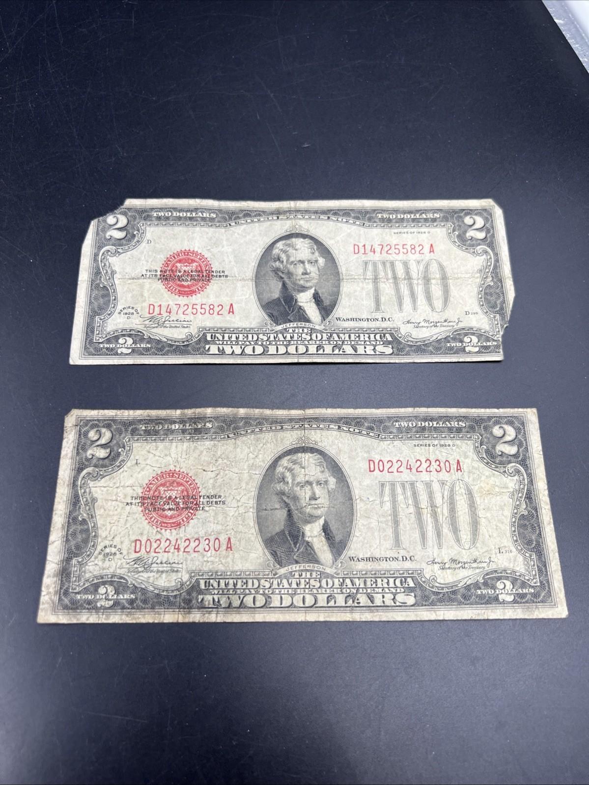 2 Note Set 1928 D $2 USN United States Notes Cull Very Circulated #230