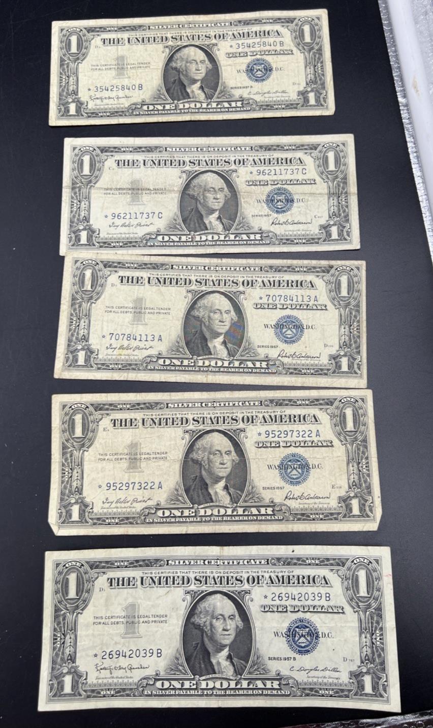 5 Note Lot 1957 * Star Note Silver Certificates VG / Fine Circ #039