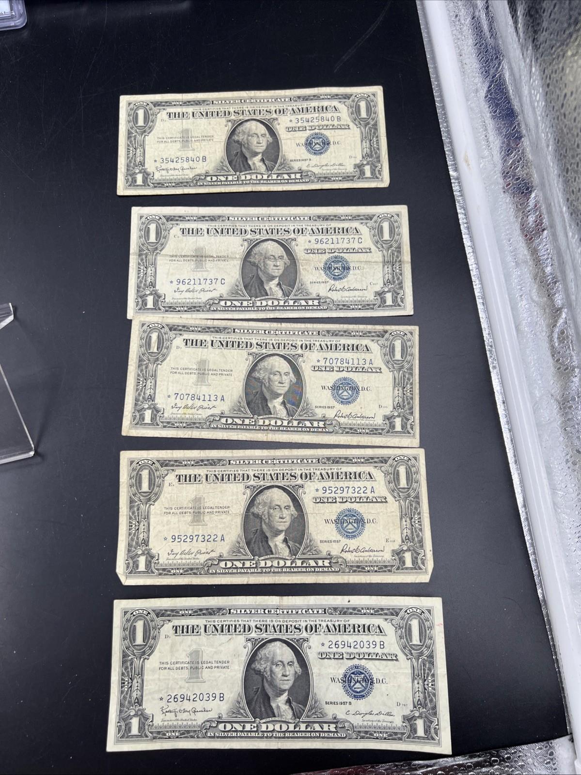 5 Note Lot 1957 * Star Note Silver Certificates VG / Fine Circ #039