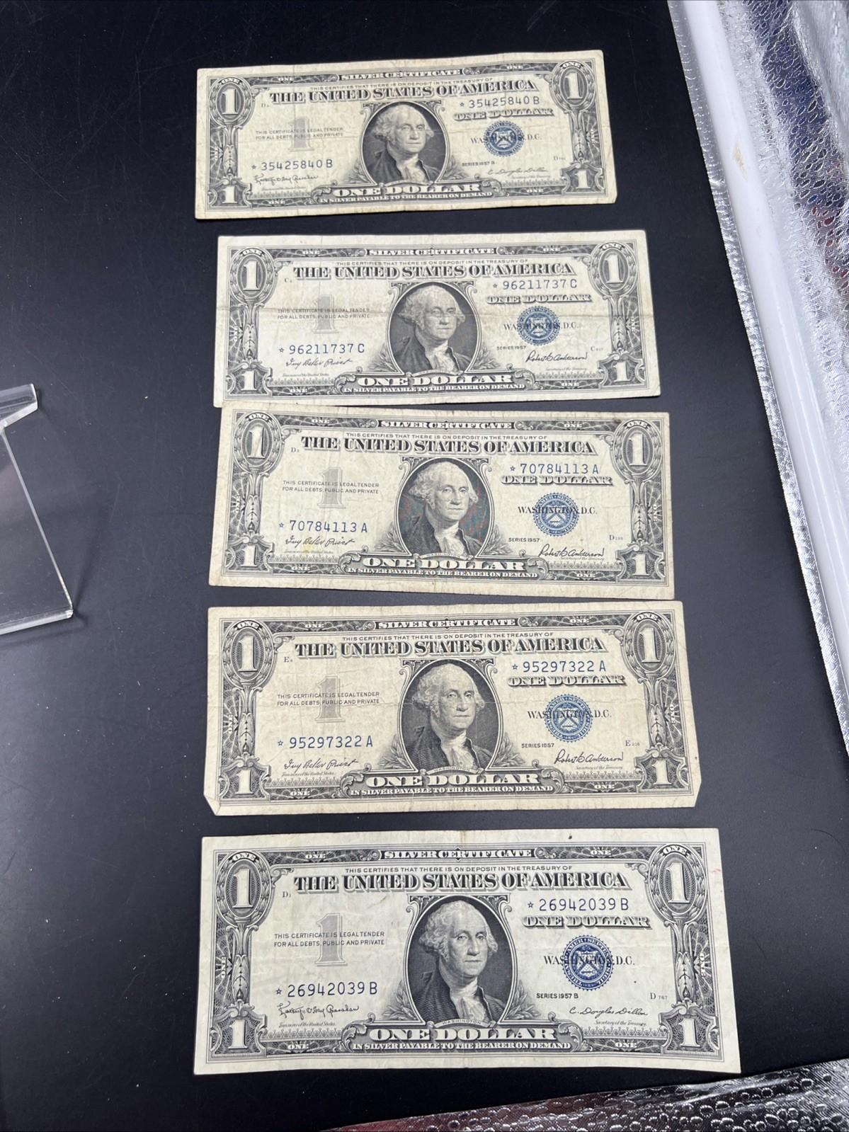 5 Note Lot 1957 * Star Note Silver Certificates VG / Fine Circ #039