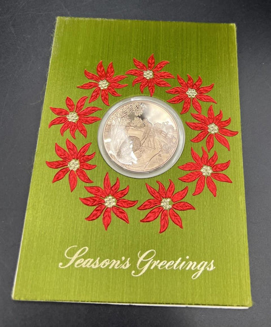 1973 Seasons Greetings Merry Christmas Bronze Medal UNC in Display Card