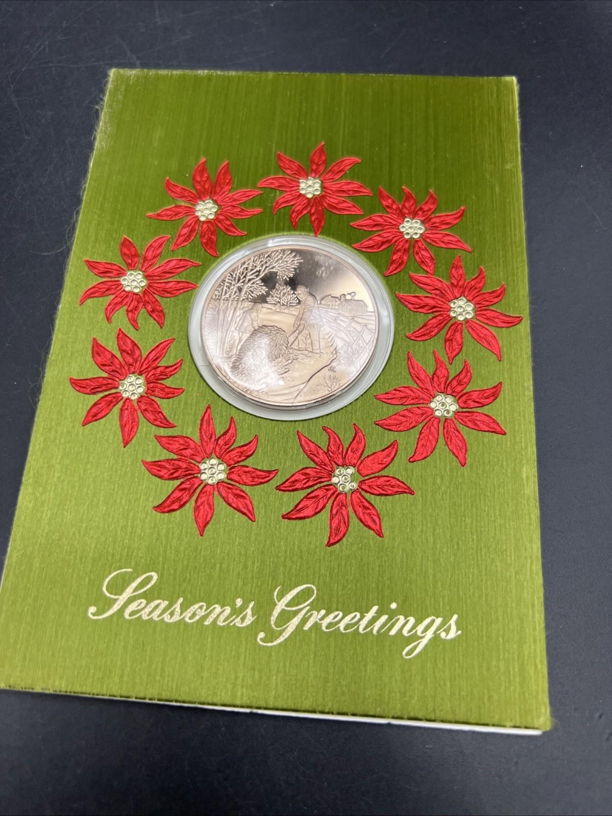 1973 Seasons Greetings Merry Christmas Bronze Medal UNC in Display Card