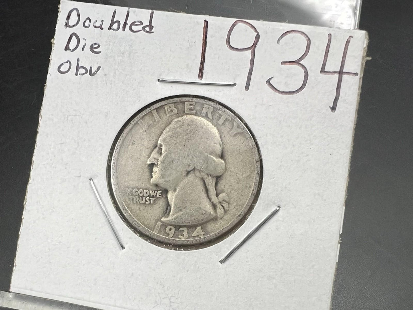 1934 25c Washington Silver Quarter Coin Double Die Obverse AG About Good Circ