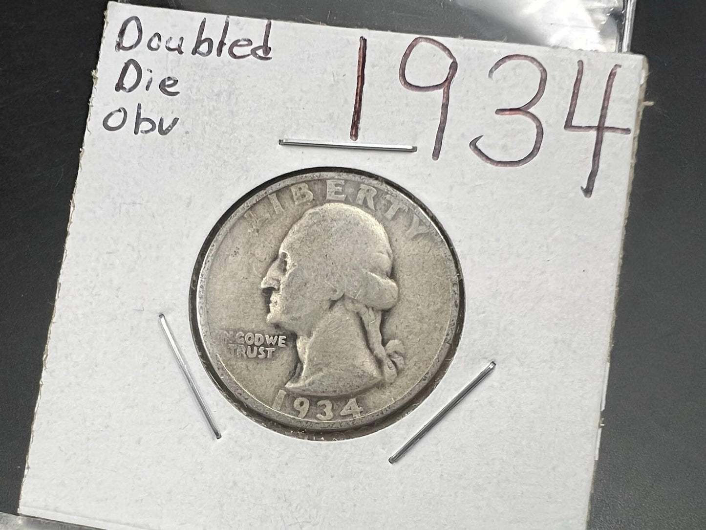 1934 25c Washington Silver Quarter Coin Double Die Obverse AG About Good Circ