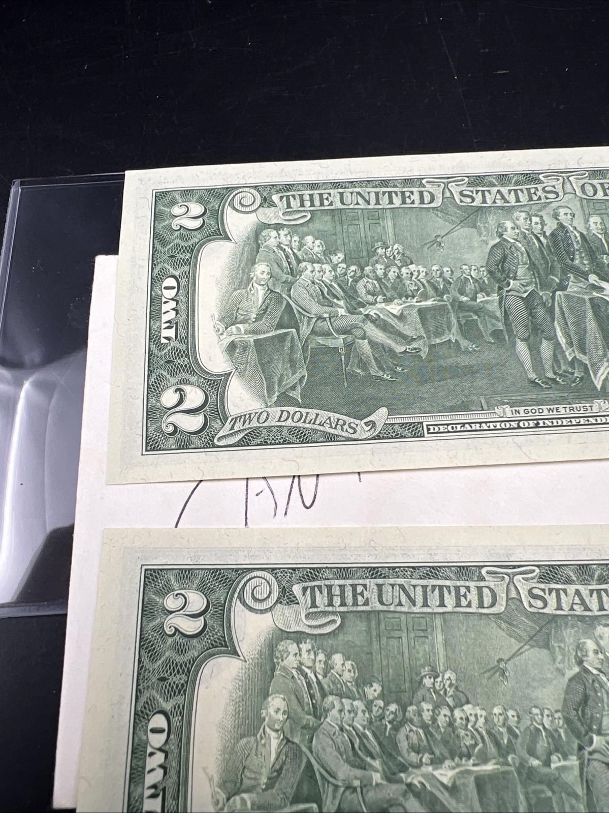 2 Consecutive 1976 $2 Bicentennial Canton GA Postal FRN Federal Reserve Notes UN