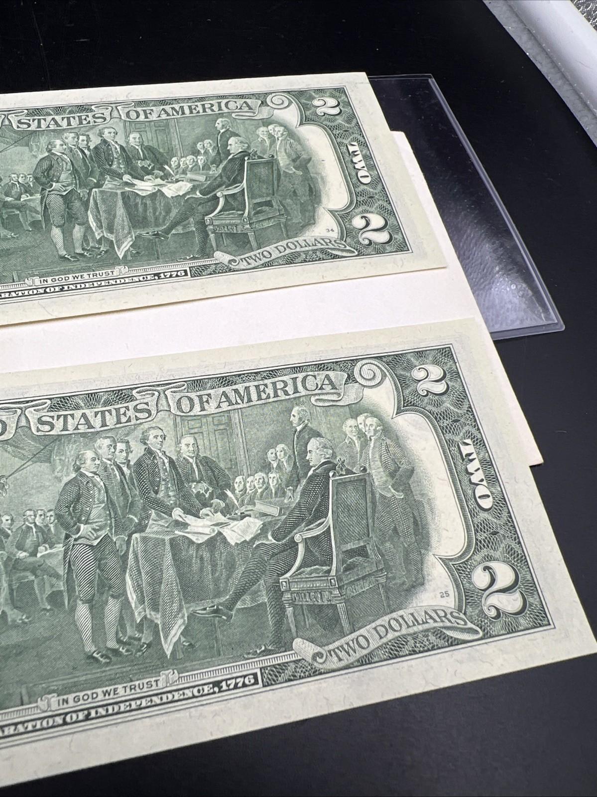 2 Consecutive 1976 $2 Bicentennial Canton GA Postal FRN Federal Reserve Notes UN