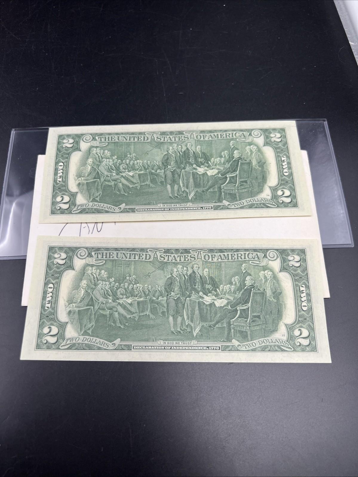 2 Consecutive 1976 $2 Bicentennial Canton GA Postal FRN Federal Reserve Notes UN