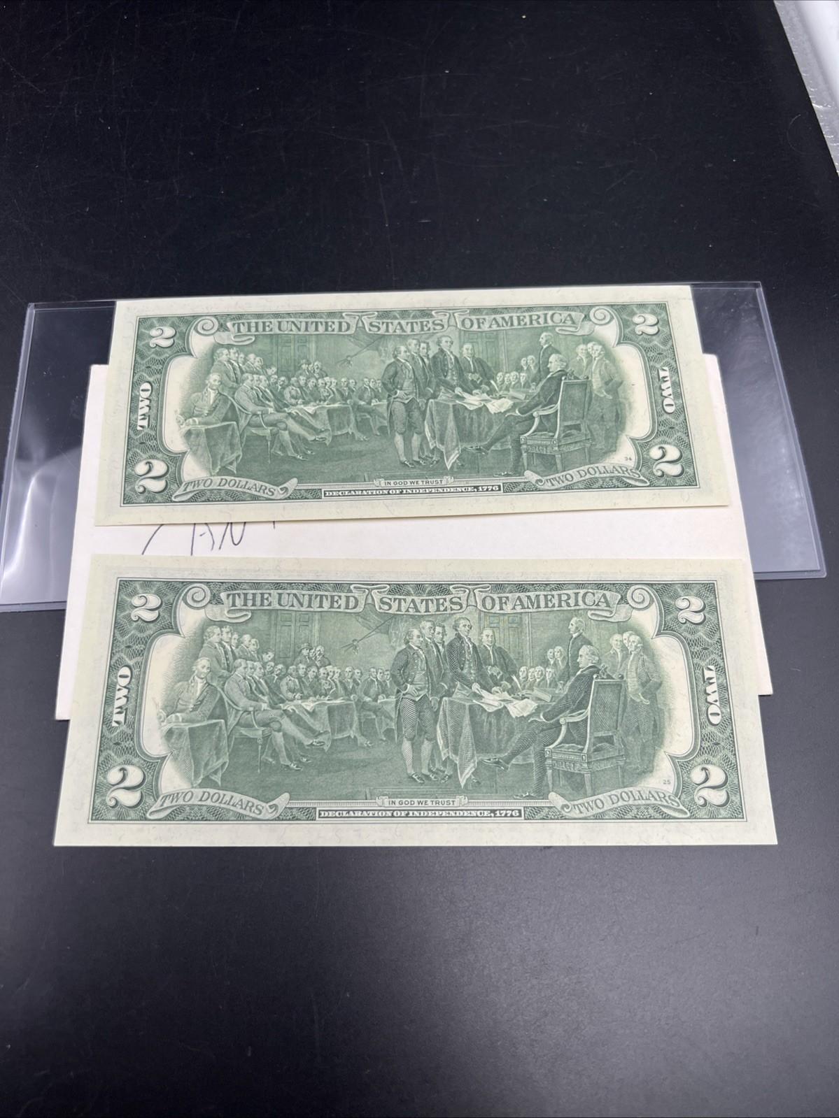 2 Consecutive 1976 $2 Bicentennial Canton GA Postal FRN Federal Reserve Notes UN