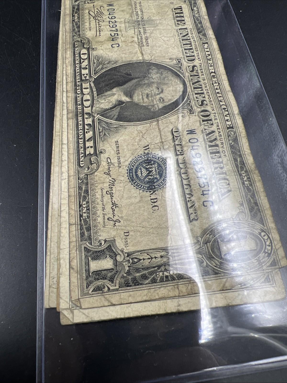 Lot of 7 1935 $1 One Dollar Blue Seal Silver Certificates Very Circ Some Tears #