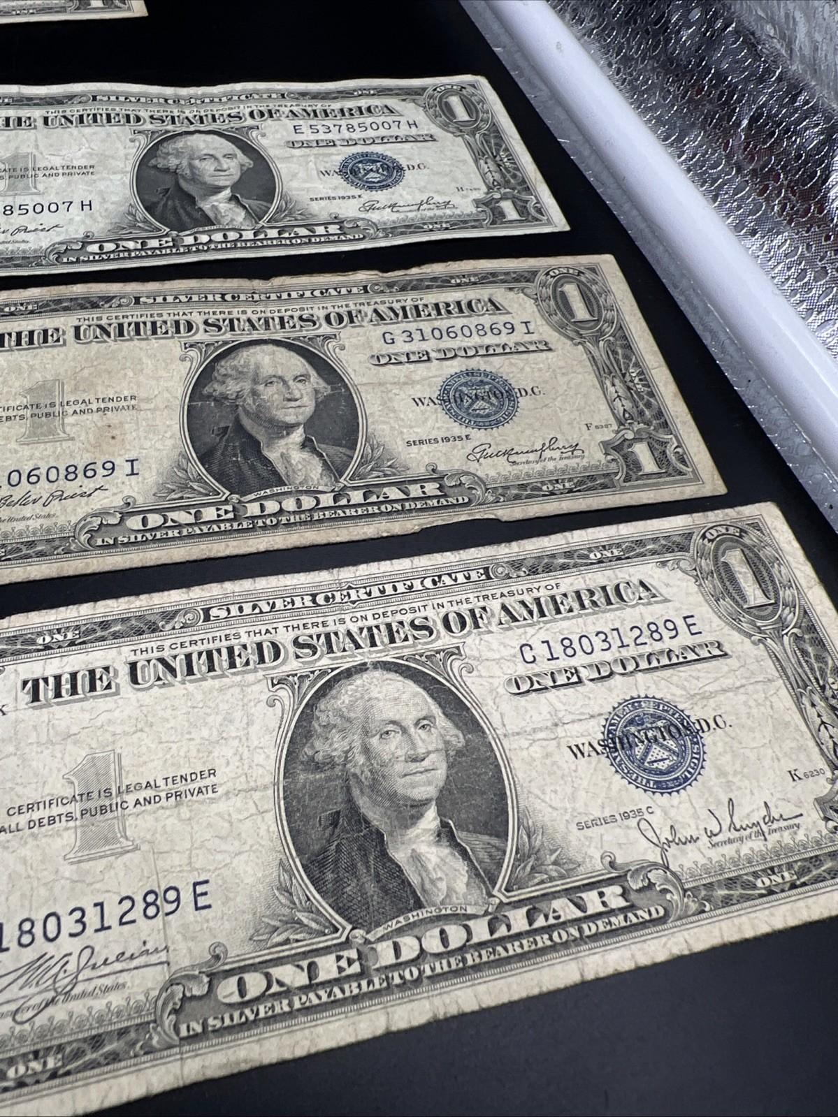 Lot of 7 1935 $1 One Dollar Blue Seal Silver Certificates Very Circ Some Tears #