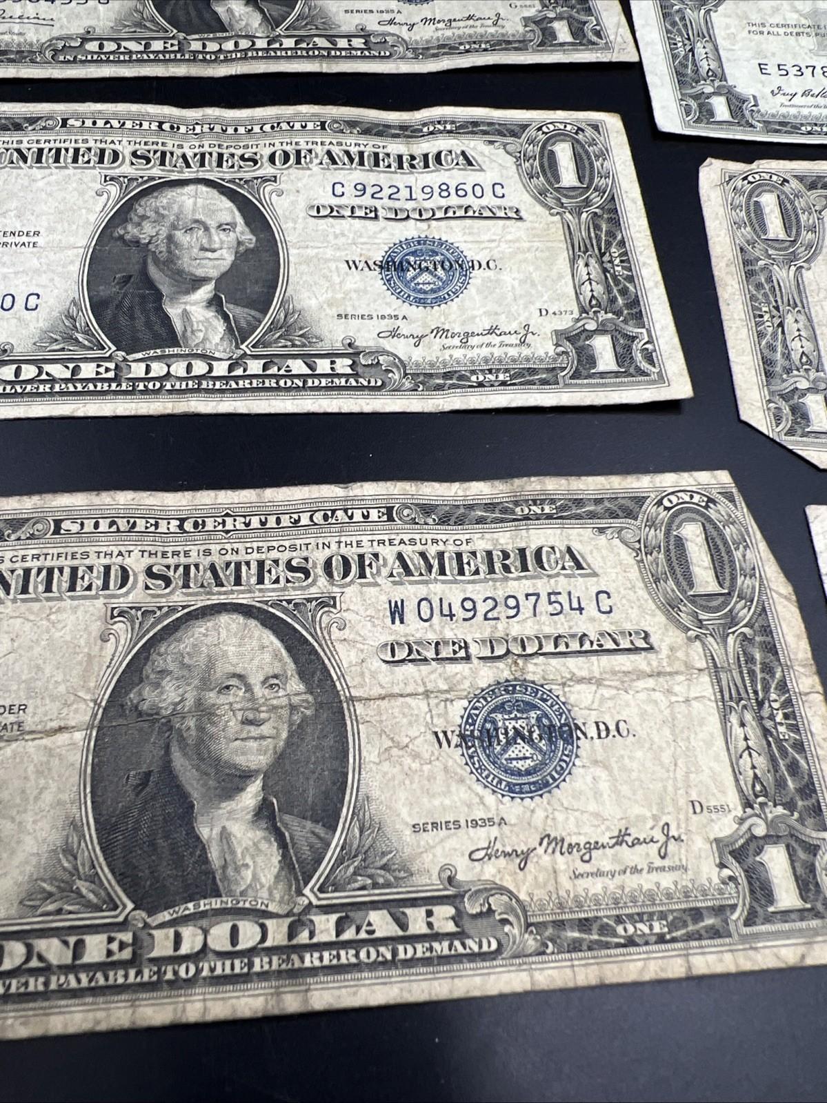 Lot of 7 1935 $1 One Dollar Blue Seal Silver Certificates Very Circ Some Tears #