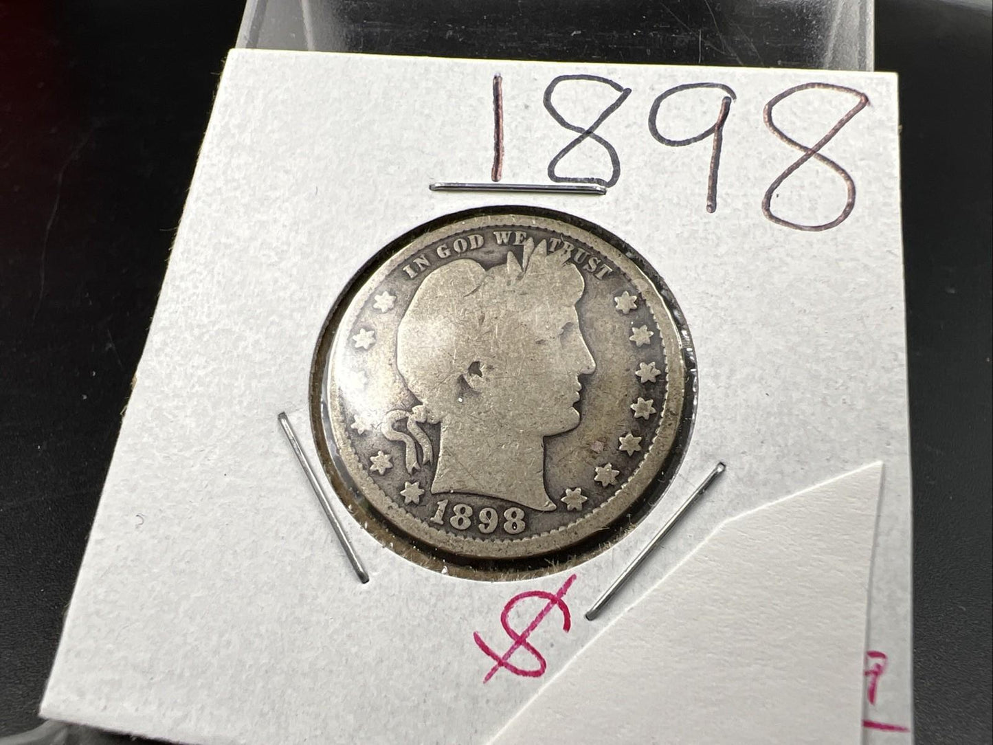 1898 P 25c Barber Silver Quarter Coin Good Circ SKU#A