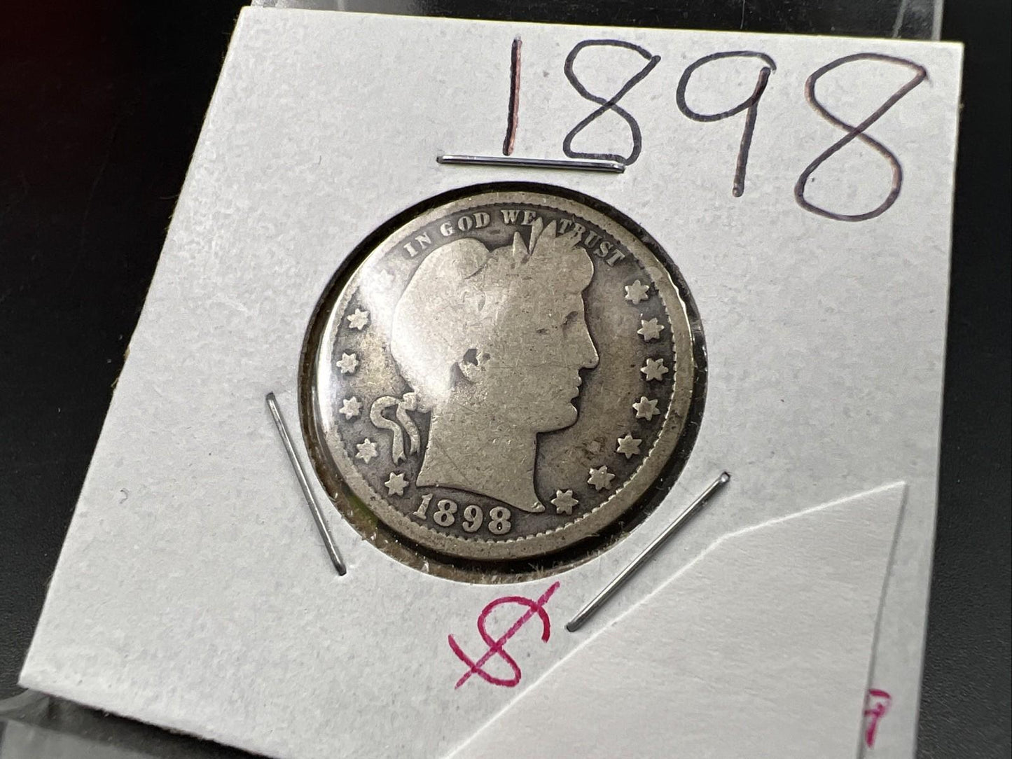 1898 P 25c Barber Silver Quarter Coin Good Circ SKU#A