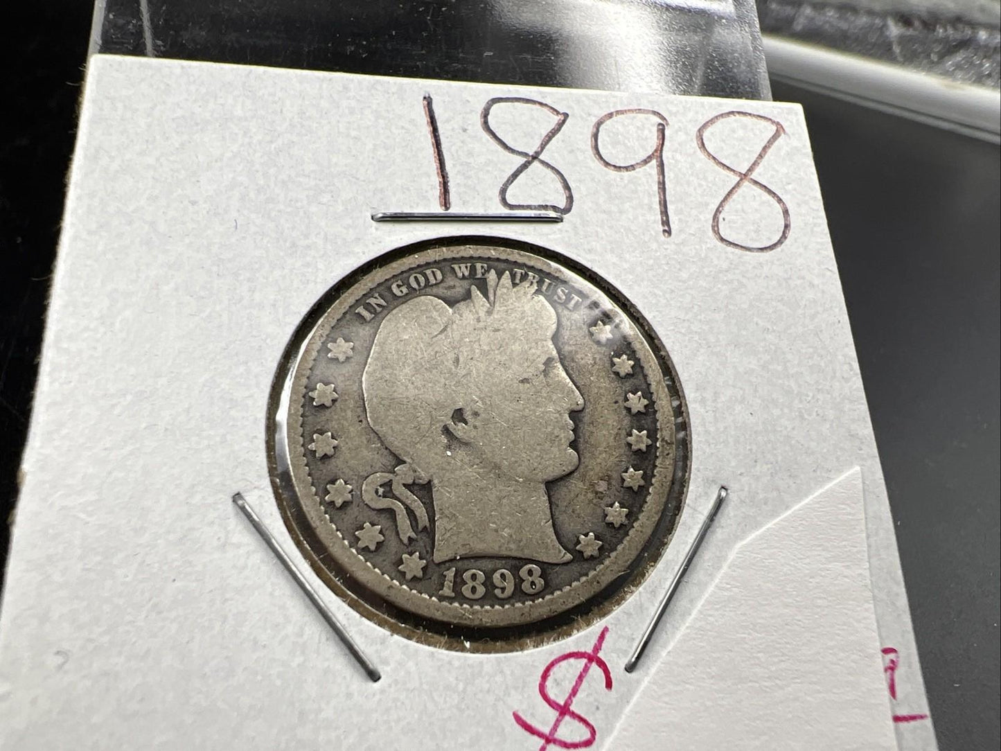 1898 P 25c Barber Silver Quarter Coin Good Circ SKU#A