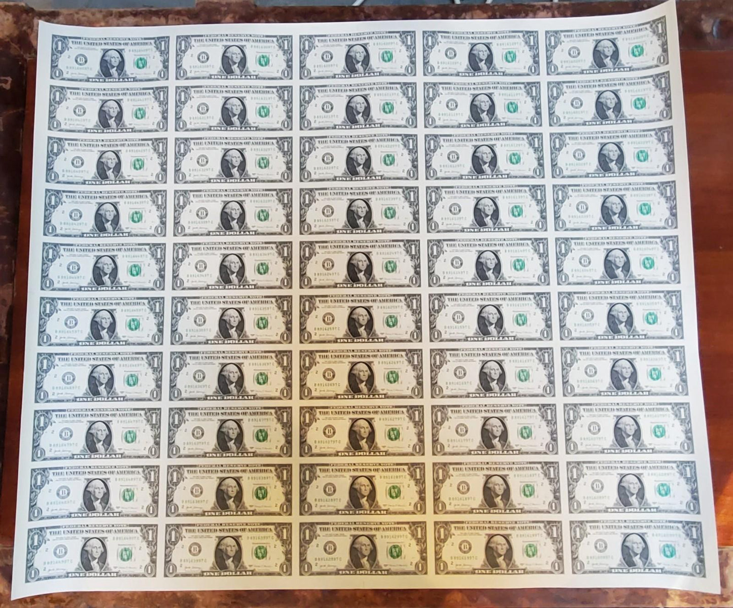 Uncut Sheet 50 Notes 2017 $1 FRN One Dollar Bills New York District UNC