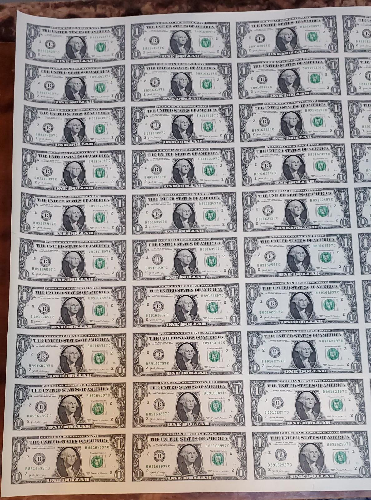 Uncut Sheet 50 Notes 2017 $1 FRN One Dollar Bills New York District UNC