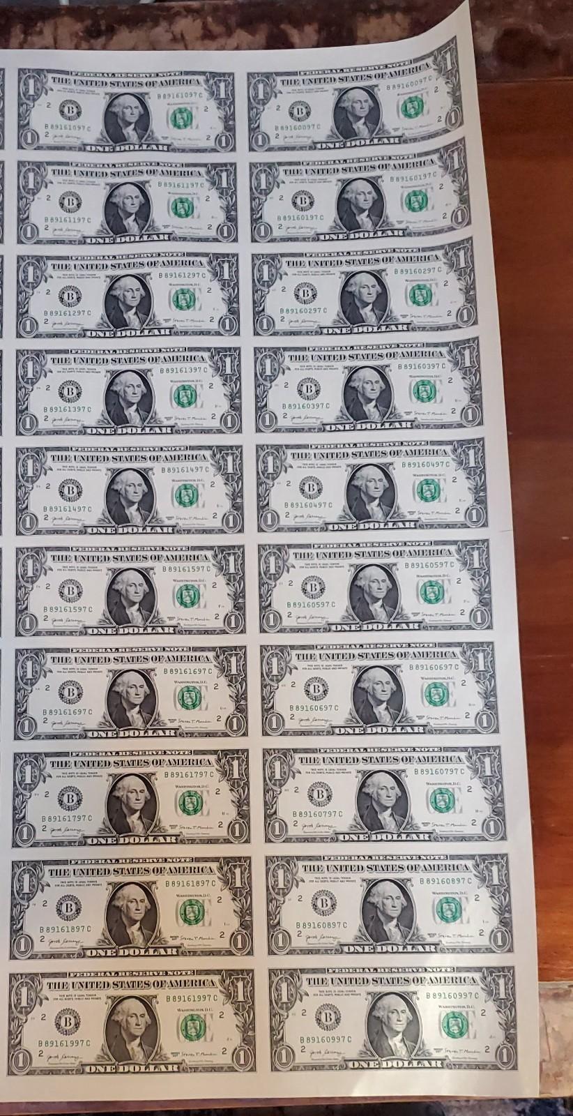 Uncut Sheet 50 Notes 2017 $1 FRN One Dollar Bills New York District UNC
