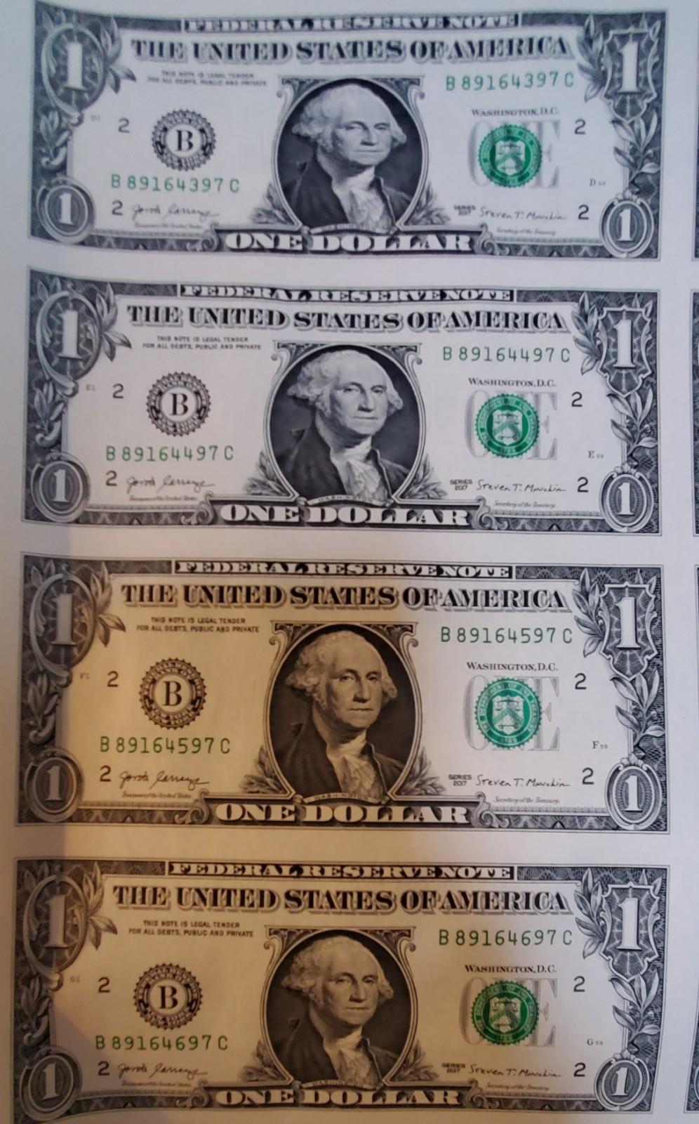 Uncut Sheet 50 Notes 2017 $1 FRN One Dollar Bills New York District UNC