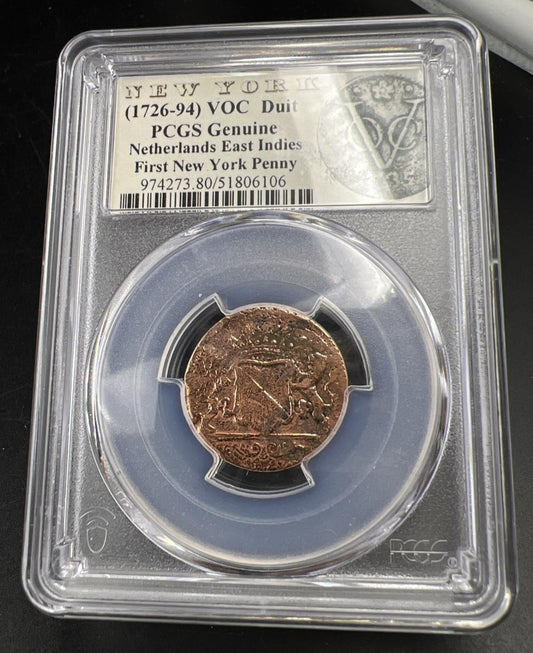1789 VOC Netherlands East Indies Duit Holland Coin New York Penny PCGS Genuine