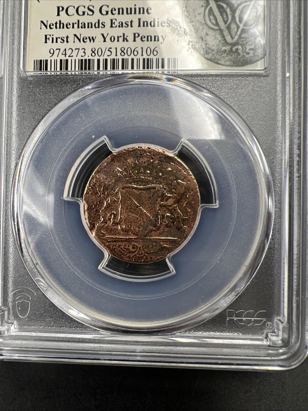 1789 VOC Netherlands East Indies Duit Holland Coin New York Penny PCGS Genuine