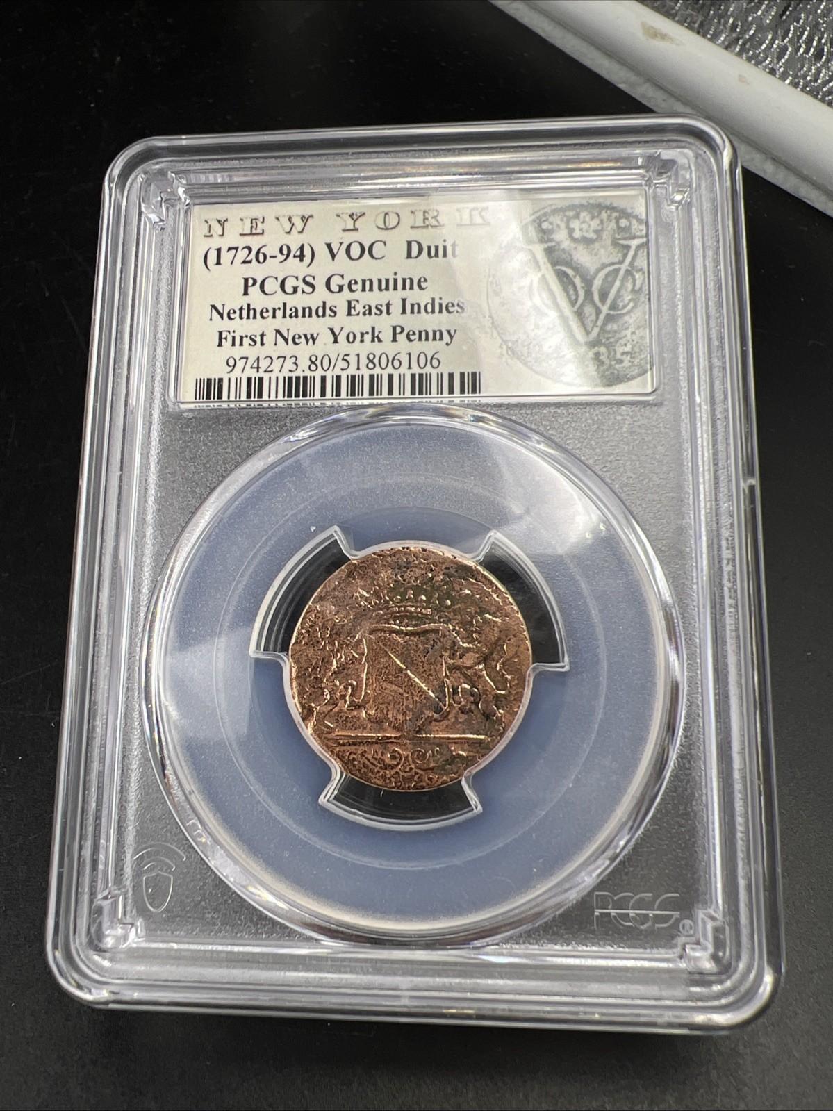 1789 VOC Netherlands East Indies Duit Holland Coin New York Penny PCGS Genuine