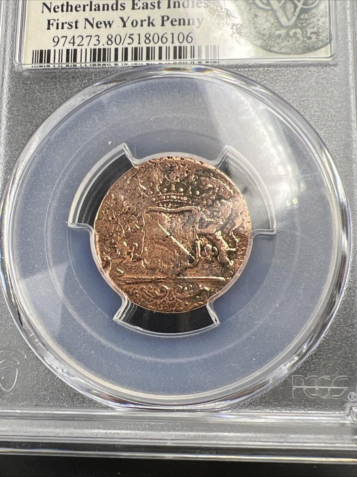 1789 VOC Netherlands East Indies Duit Holland Coin New York Penny PCGS Genuine