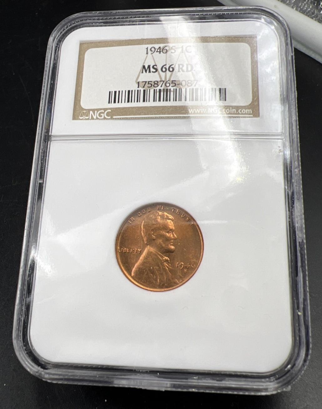 1946 S 1c Lincoln Wheat Cent Penny Coin NGC MS66 Gem BU UNC #087