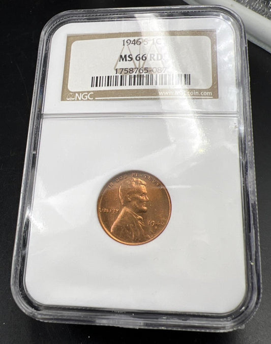 1946 S 1c Lincoln Wheat Cent Penny Coin NGC MS66 Gem BU UNC #087