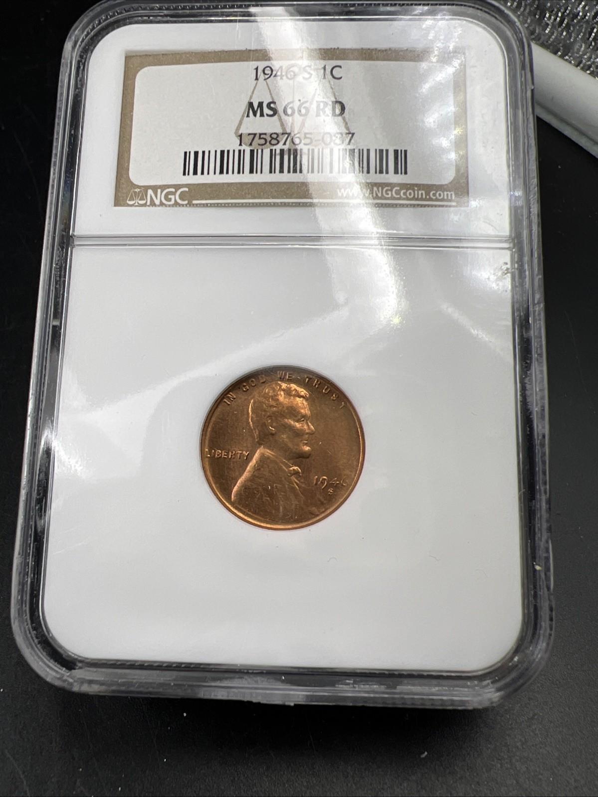 1946 S 1c Lincoln Wheat Cent Penny Coin NGC MS66 Gem BU UNC #087