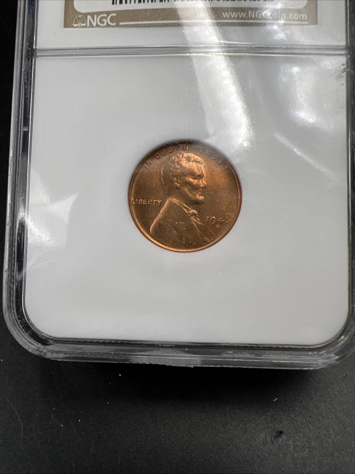1946 S 1c Lincoln Wheat Cent Penny Coin NGC MS66 Gem BU UNC #087