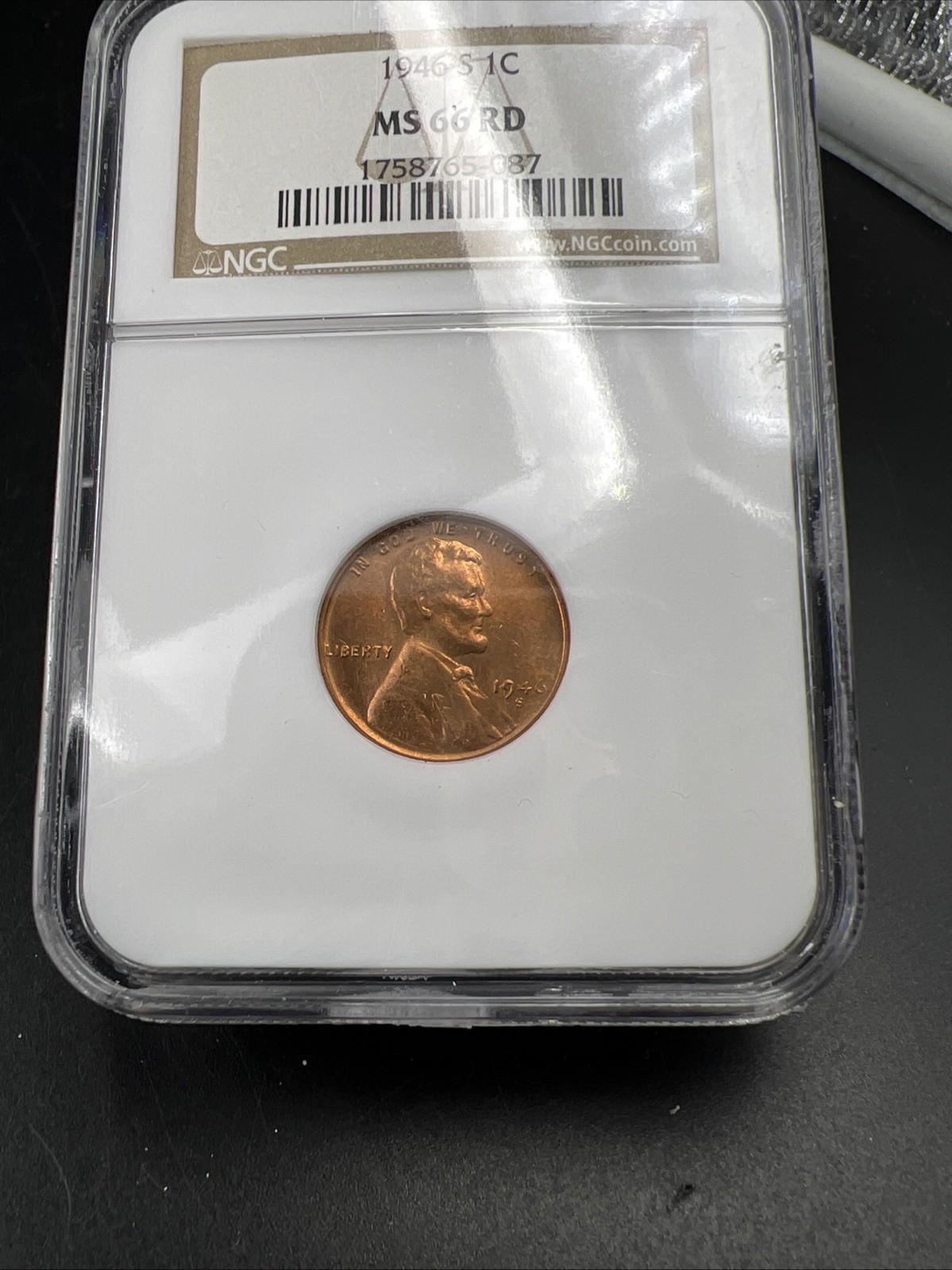 1946 S 1c Lincoln Wheat Cent Penny Coin NGC MS66 Gem BU UNC #087