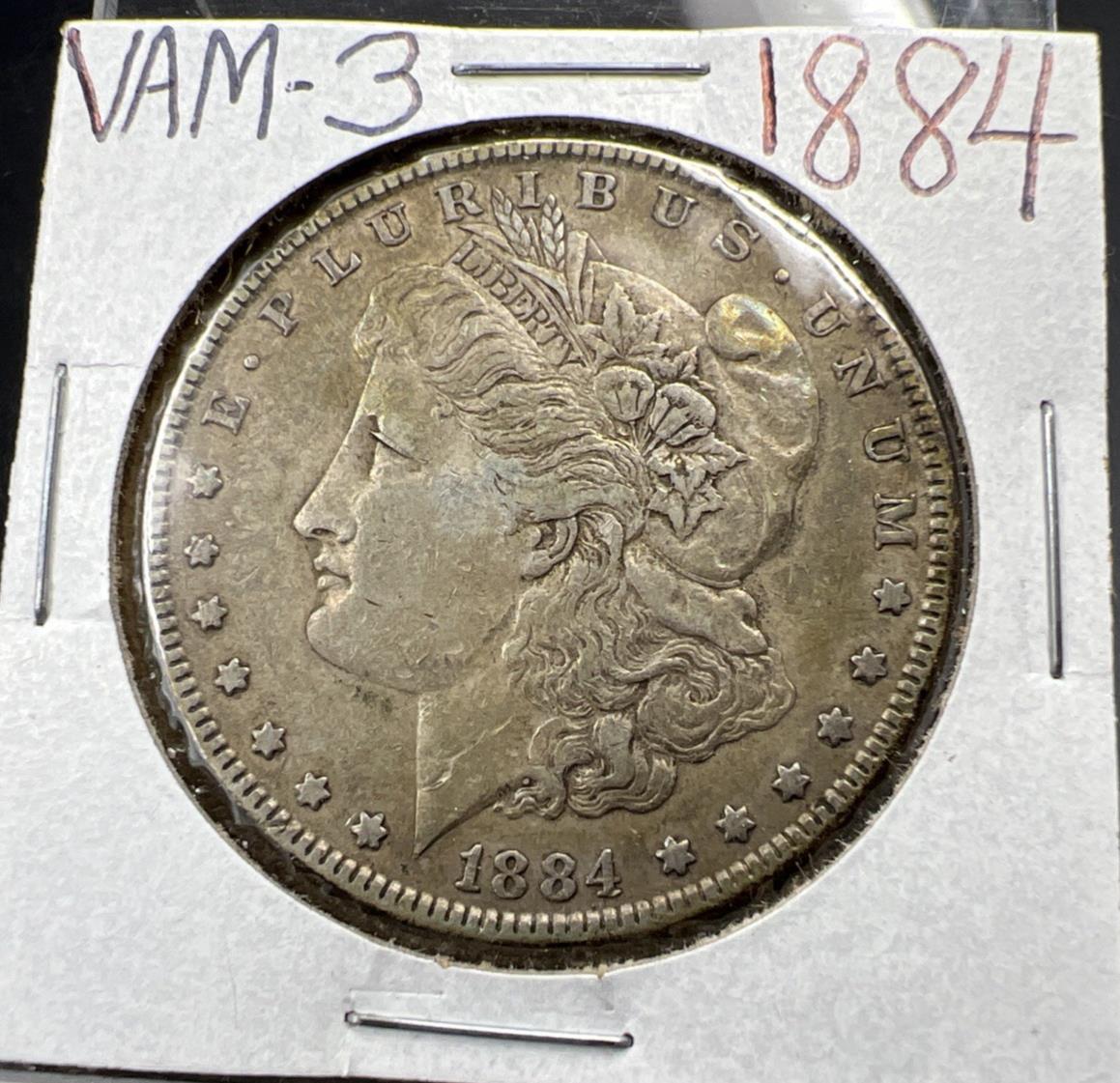 1884 P $1 Morgan Silver Dollar Coin VAM 3 Dot Initials Top 100 CH VF Very Fine