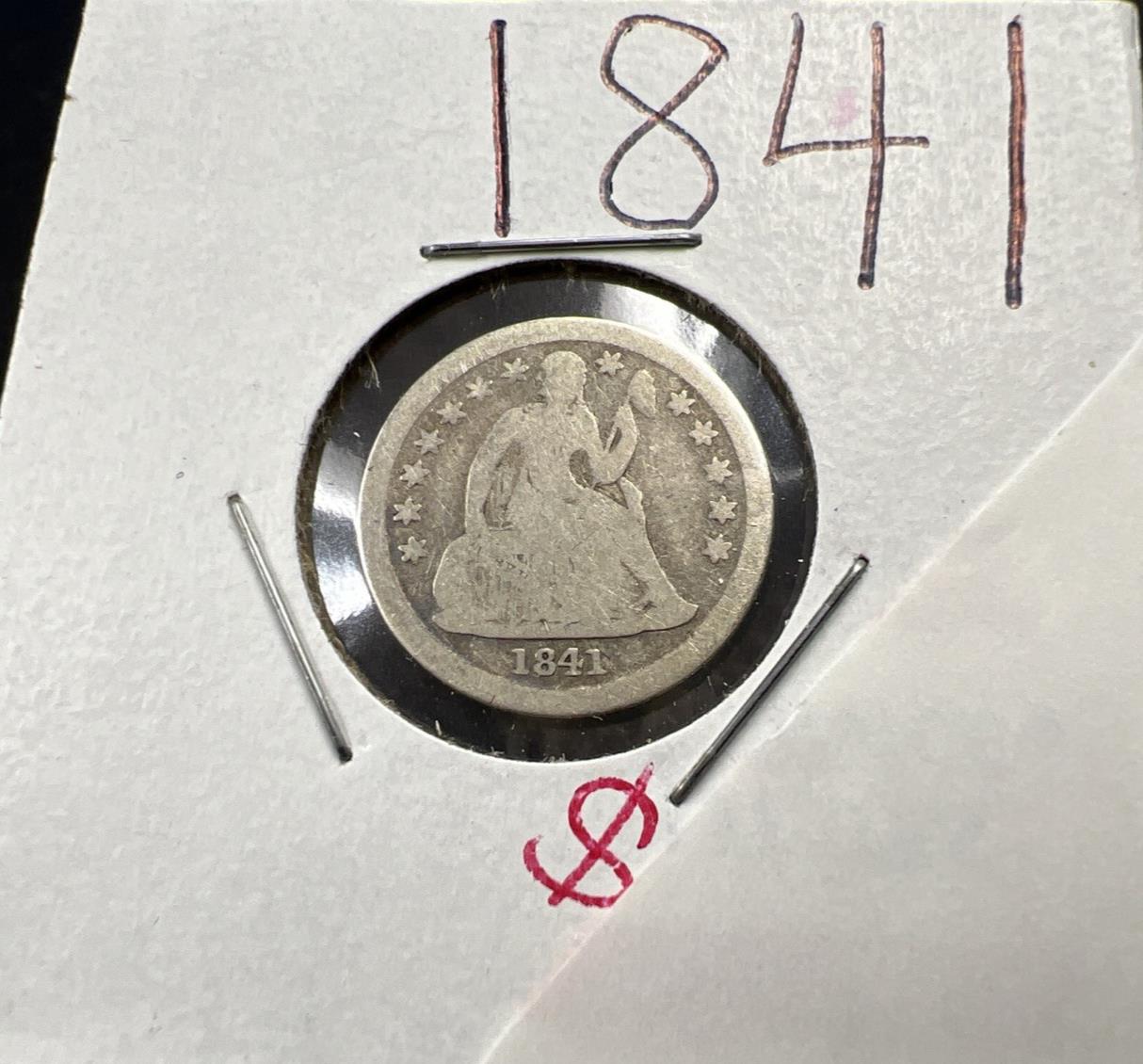 1841 10c Seated Liberty Dime Coin Choice G Good Circ SK#A