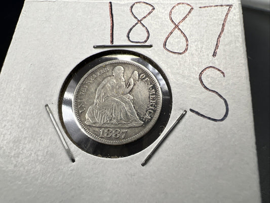 1887 S 10c Seated Liberty Silver Dime Coin XF EF Extra Fine Circ