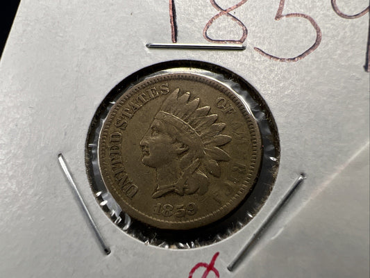 1859 1c Indian Head Cent Penny Choice Fine Circ Struck Thru Grease Obverse SKU#A