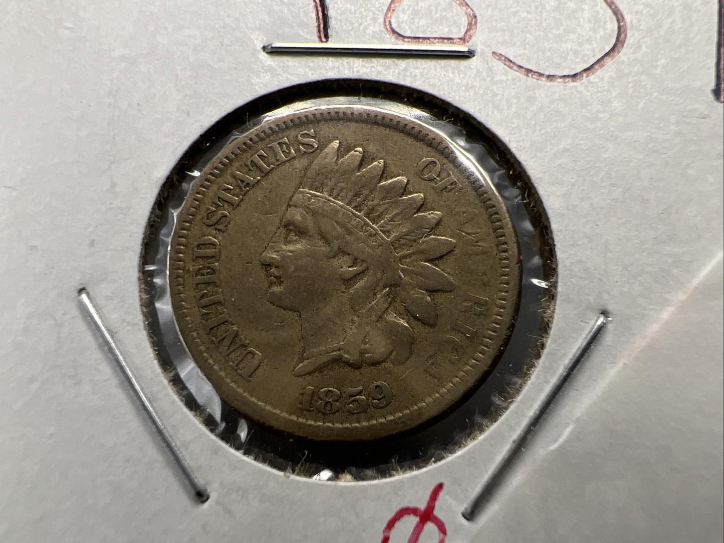 1859 1c Indian Head Cent Penny Choice Fine Circ Struck Thru Grease Obverse SKU#A