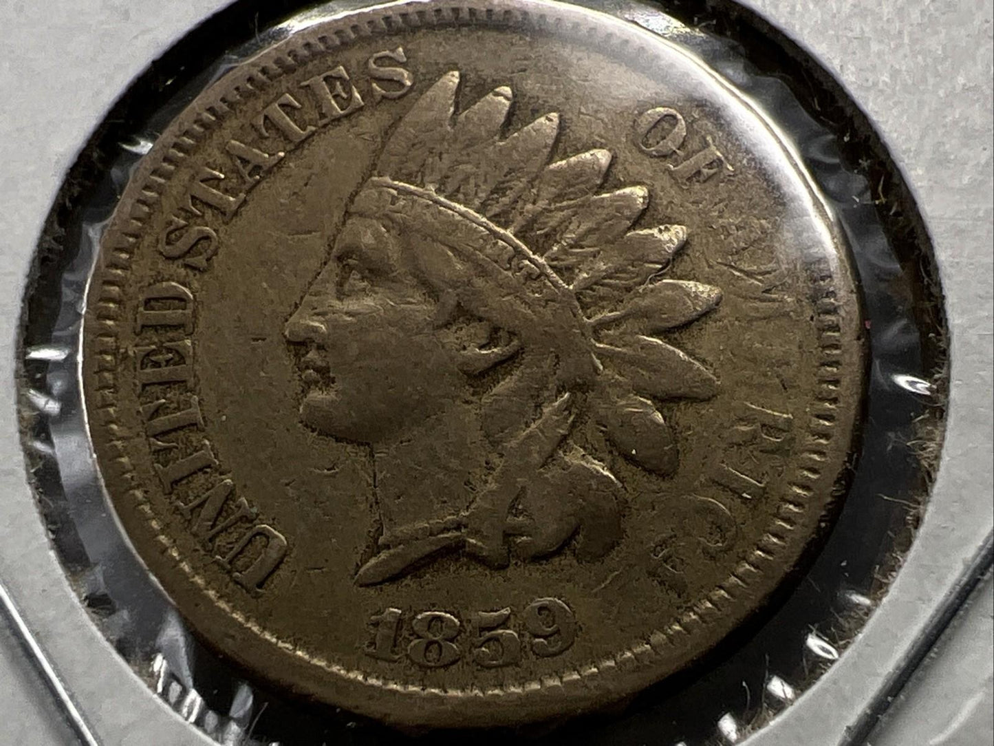 1859 1c Indian Head Cent Penny Choice Fine Circ Struck Thru Grease Obverse SKU#A