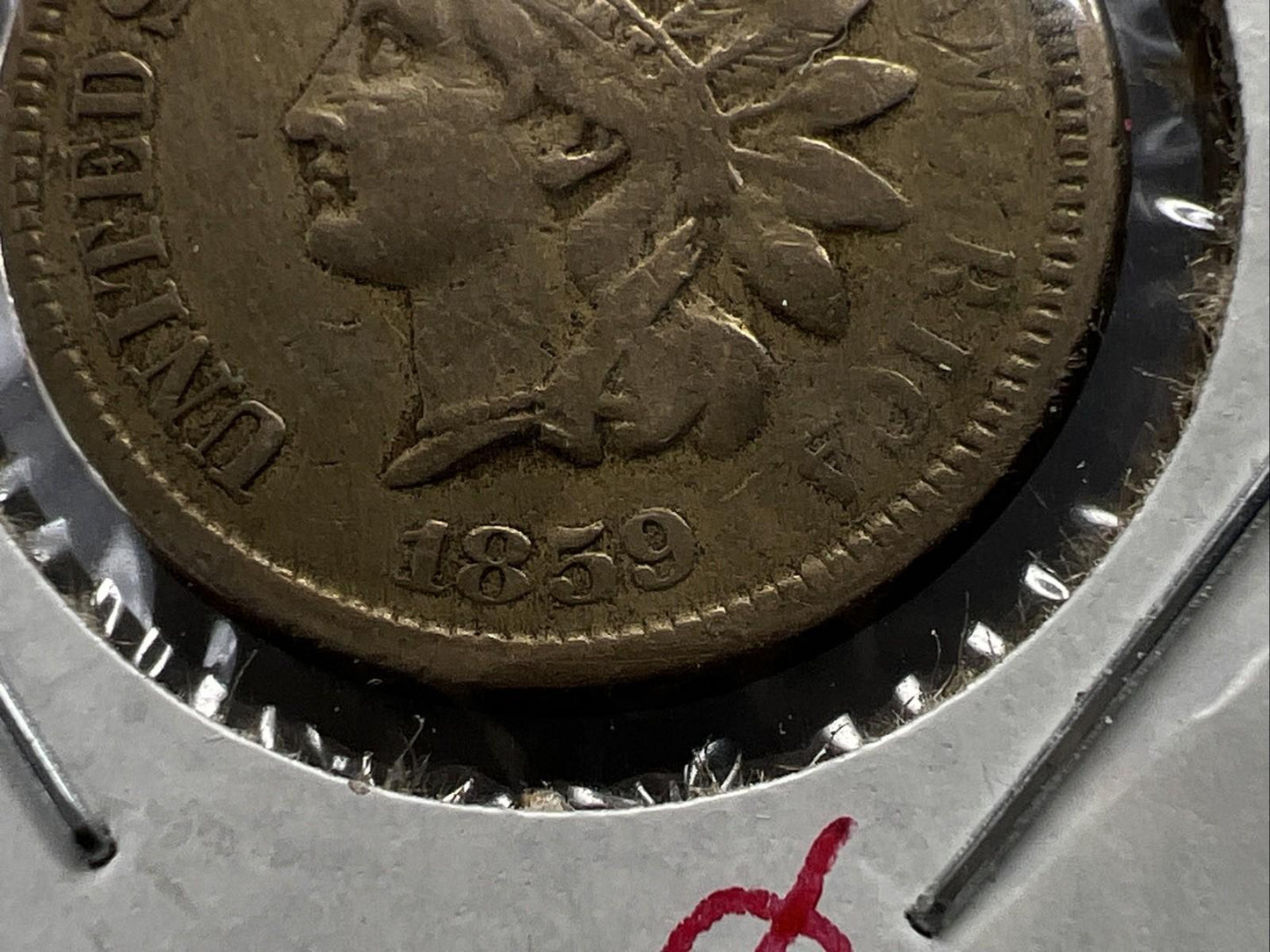 1859 1c Indian Head Cent Penny Choice Fine Circ Struck Thru Grease Obverse SKU#A