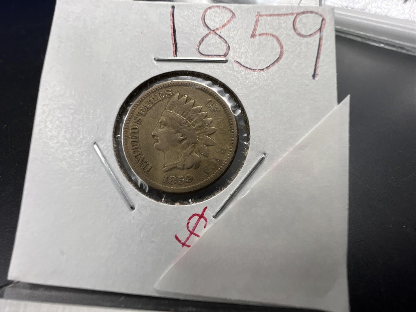 1859 1c Indian Head Cent Penny Choice Fine Circ Struck Thru Grease Obverse SKU#A