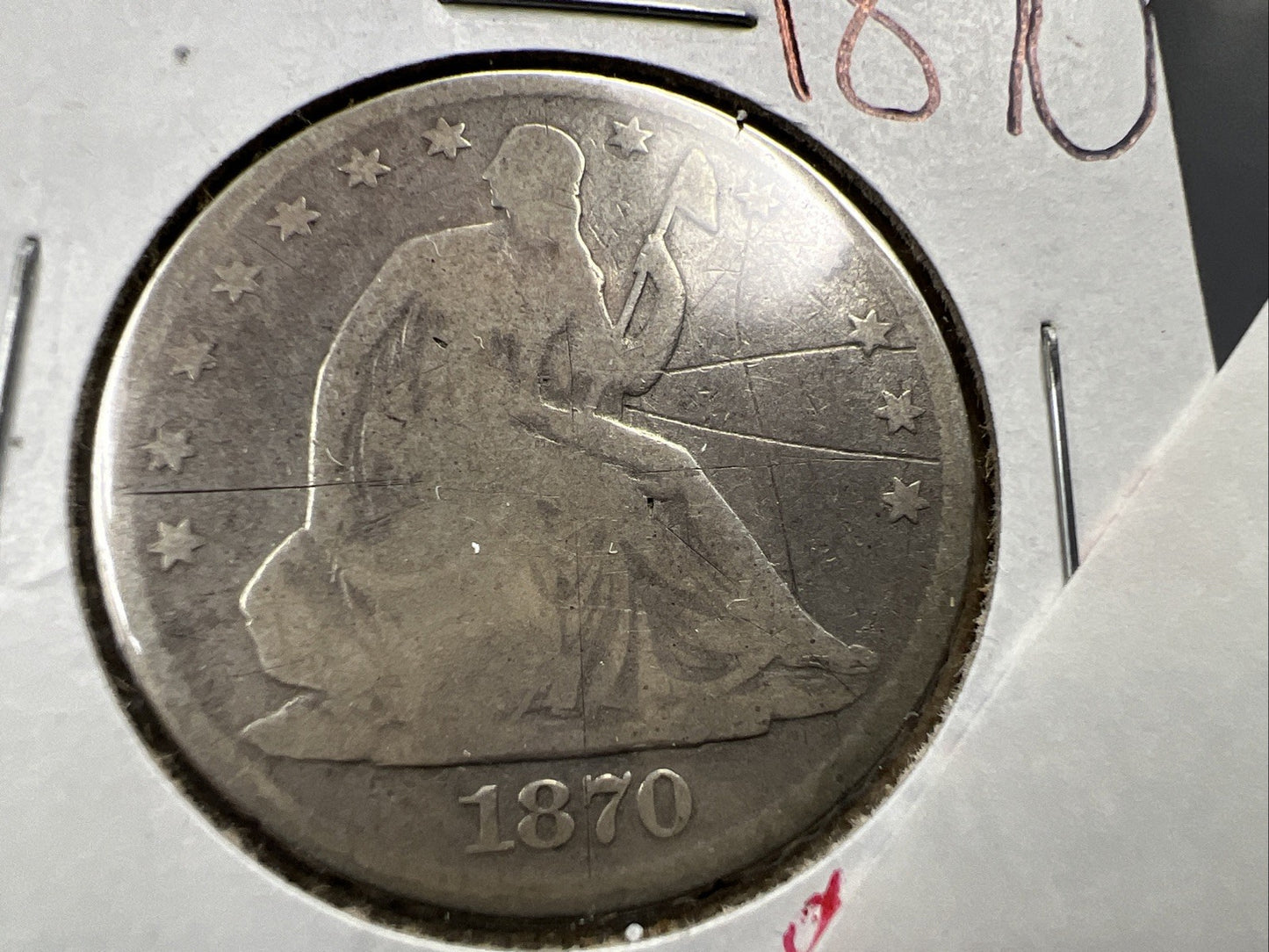 1870 50c Seated Liberty Silver Half Dollar AG / G Details OBV Scratch