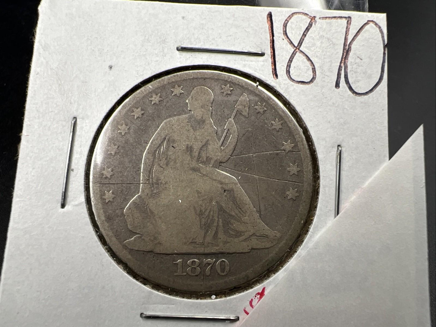 1870 50c Seated Liberty Silver Half Dollar AG / G Details OBV Scratch