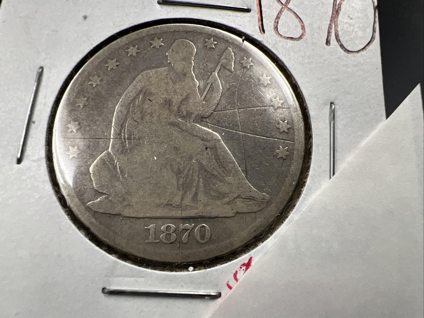 1870 50c Seated Liberty Silver Half Dollar AG / G Details OBV Scratch